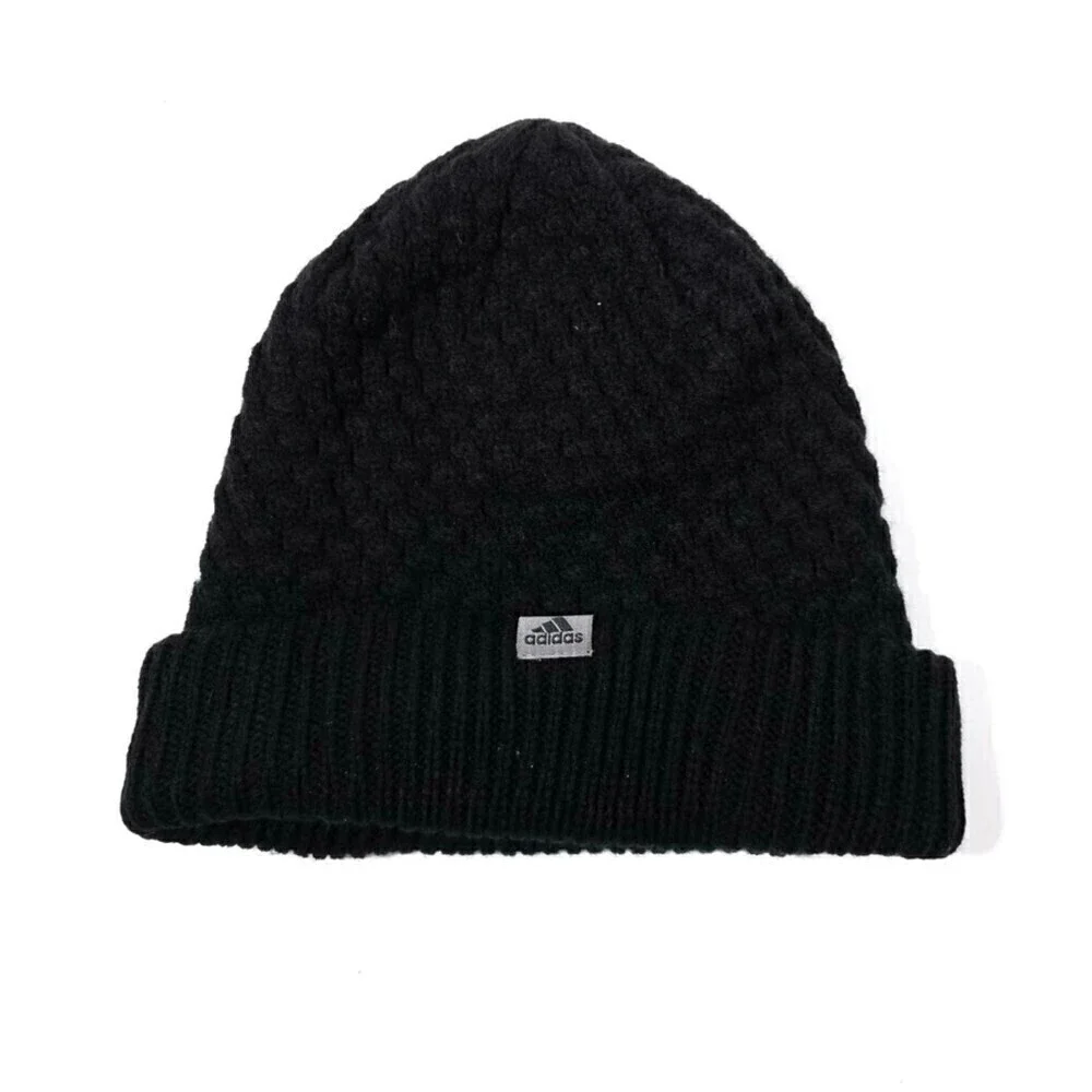 Adidas Black Textured Knit Warm Ribbed Beanie 90s Skate Streetwear y2k